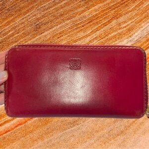 LOEWE Anagram Grained Calfskin Leather Zip Around Long Wallet Red